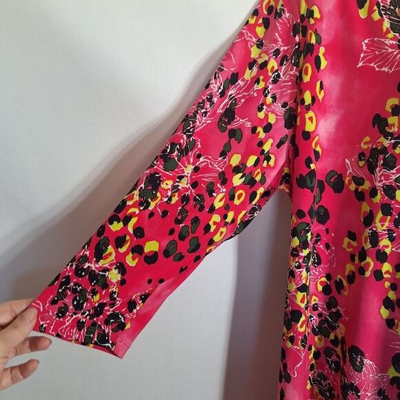 Peter Nygard Womens Tunic Top 3/4 Sleeve Floral Faux Wrap Pink Leopard Spots 1X - Picture 5 of 11